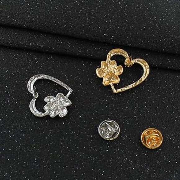Silver Cartoon Paw Print Heart Shape Alloy Plating Unisex Brooches - Picture 3 of 6